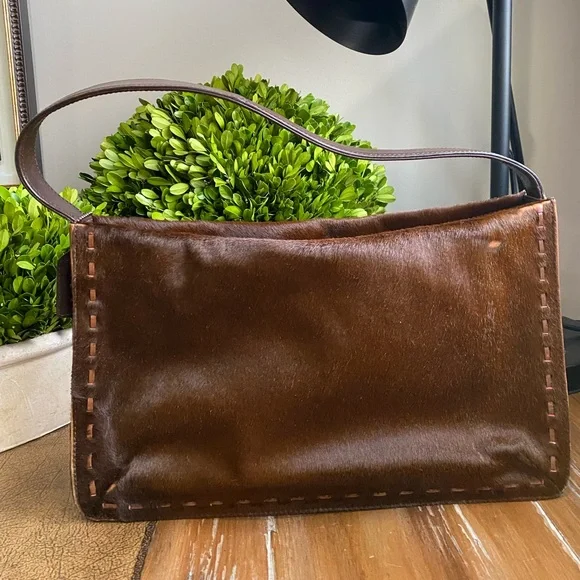 2002 Coach Vintage Y2K Brown Calfhair Stitched Shoulder Bag - Picture 12 of 16